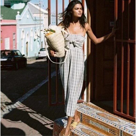 L*Space Riri Wide Leg Jumpsuit Romper in Gray White Stripe Size Medium - Picture 2 of 12